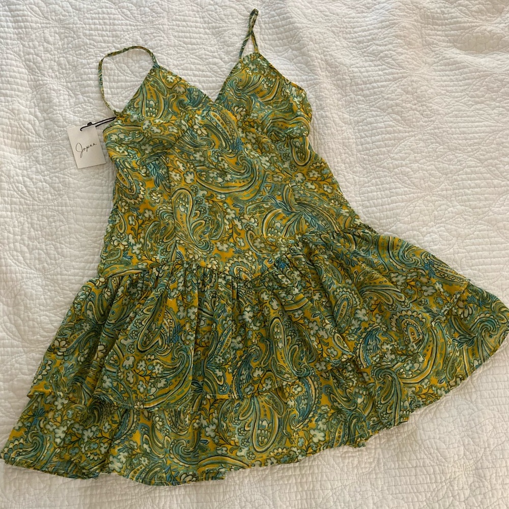 Paisley Floral Blue and Yellow Dress, Women’s Medium